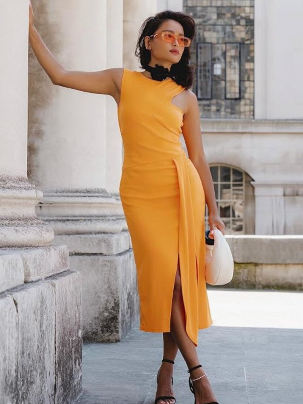 The Drop Women's Carrot Orange Cutout Rib Knit Midi Dress by @nisshee_stylealbum